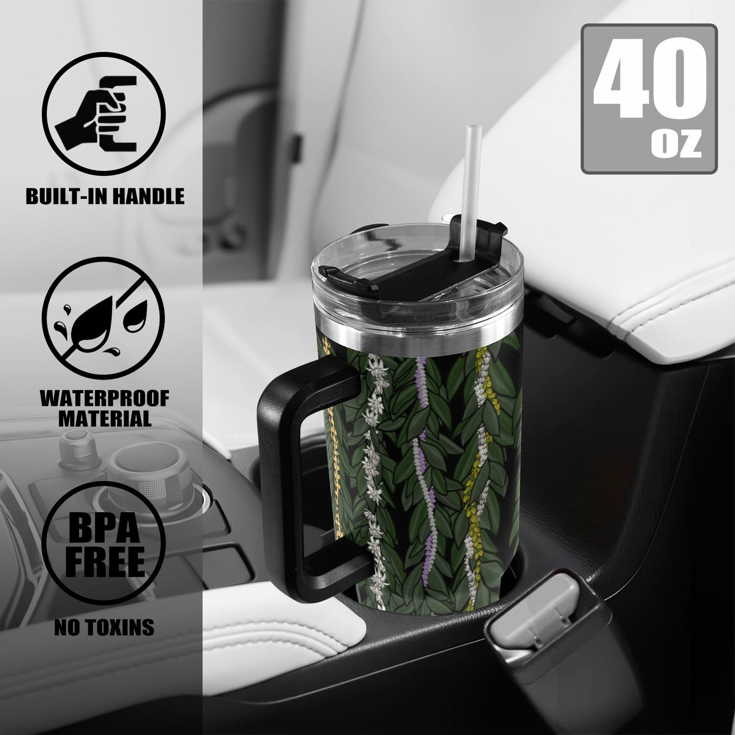 Na Lei 40oz Tumbler with Black Handles