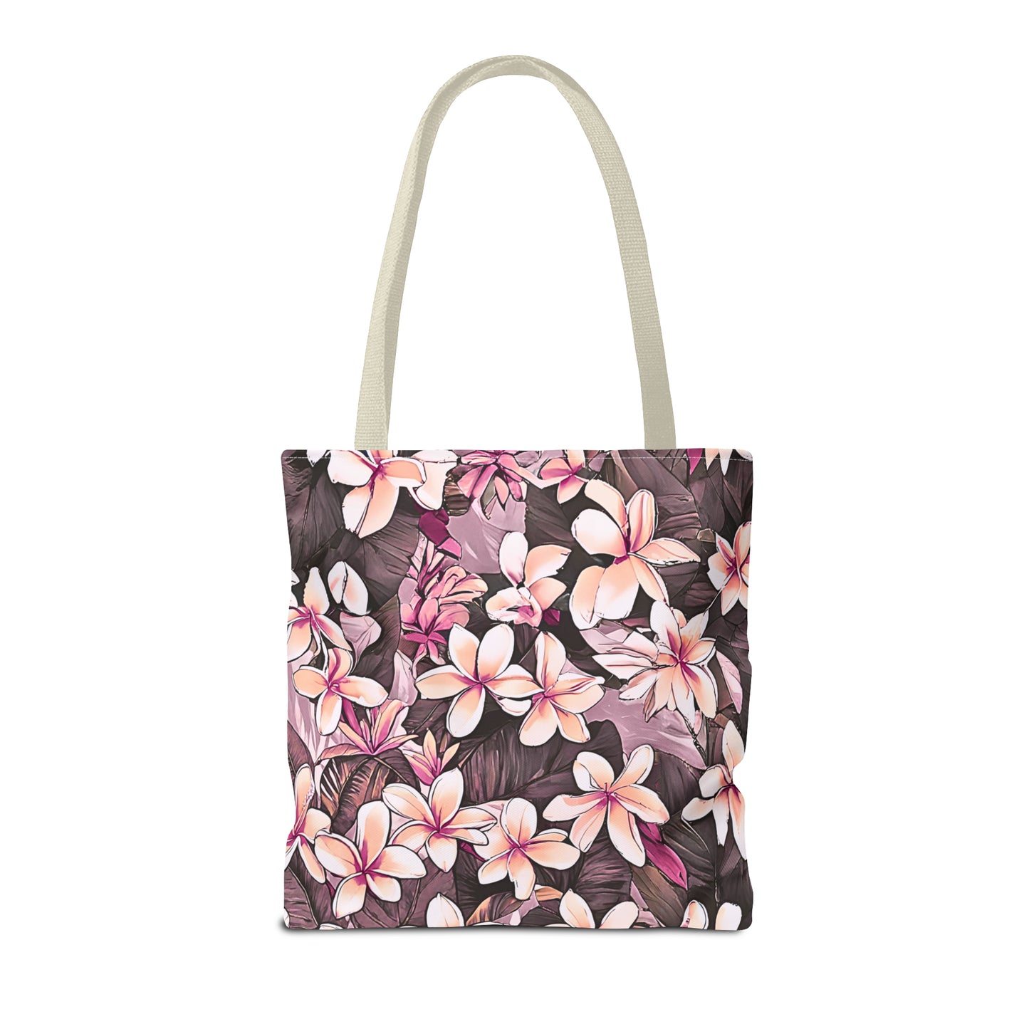 Plumeria Tropical Hawaiian Print Tote Bag in Mauve & Pink Tones