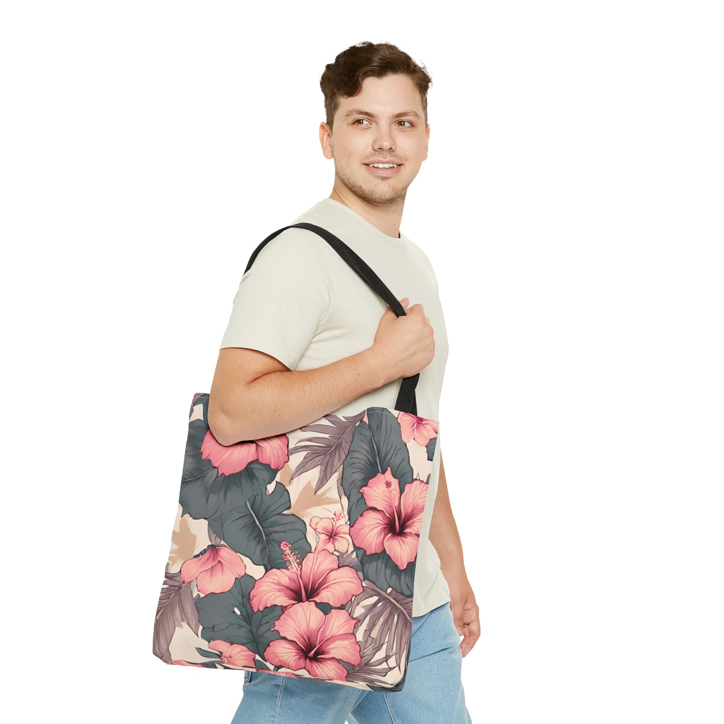 Hibiscus Tropical Hawaiian Print Tote Bag - Soft Tones