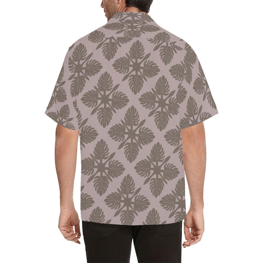 Monstera Kapa Kuiki Hawaiian Print - Menʻs Aloha Shirt, Mauve and Taupe