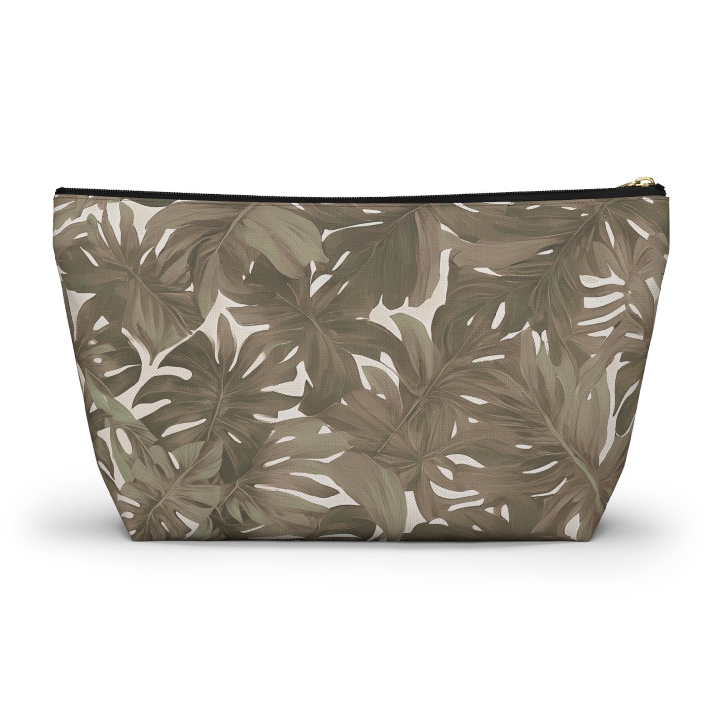 Monstera Neutral Tropical Hawaiian Print Accessory Pouch w T-bottom