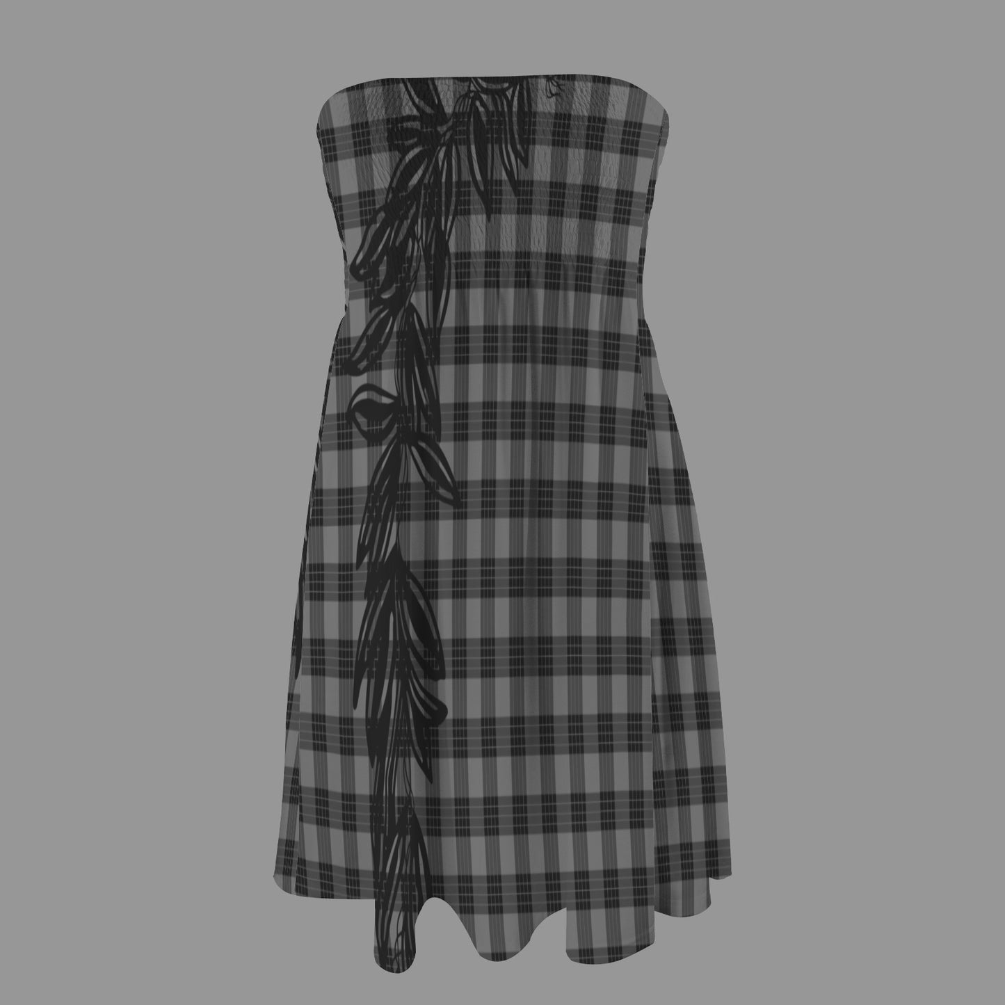 Hauʻoli Strapless Tube Dress - Maile lei and palaka - black and gray