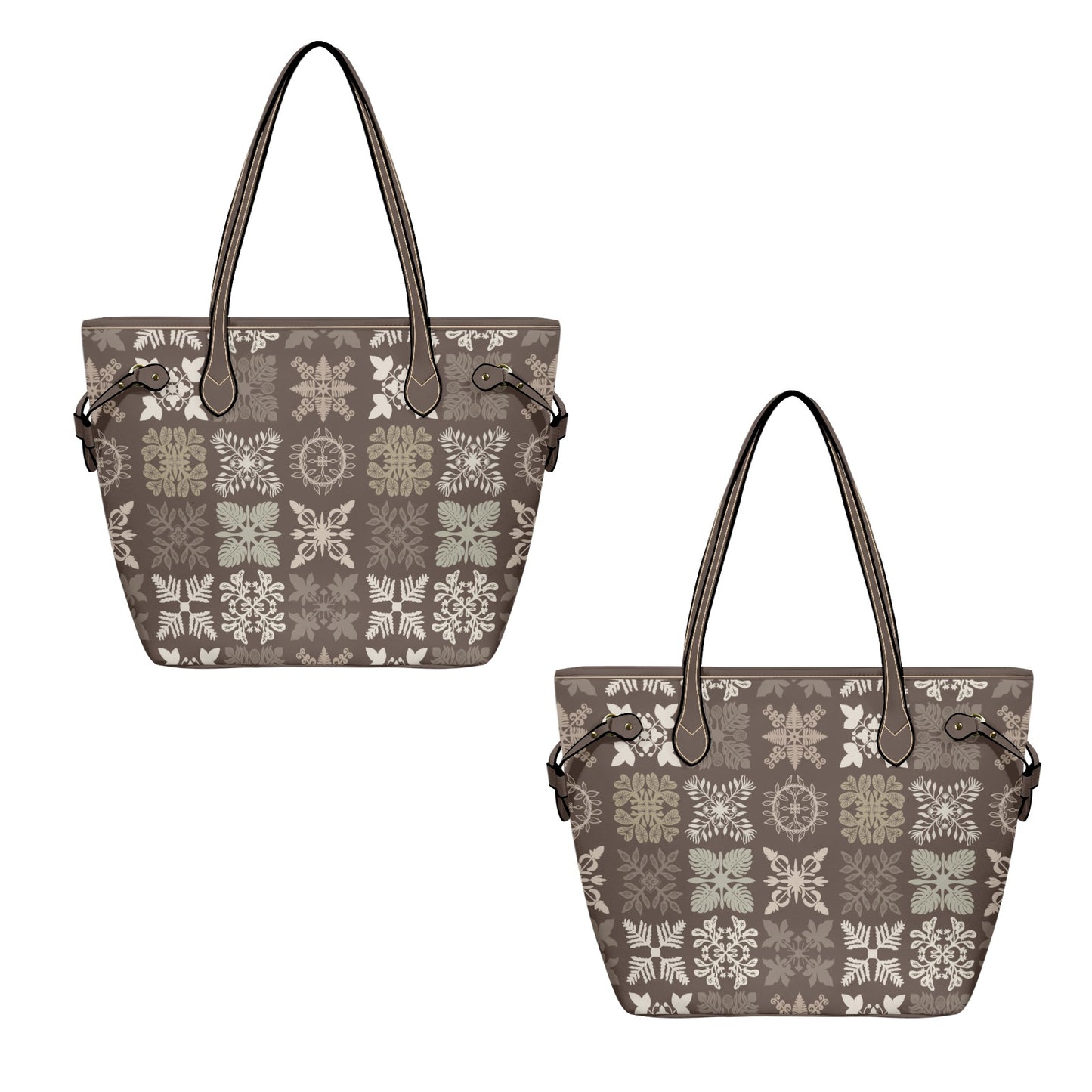 Kapa Kuiki Hawaiian Print Faux Leather Tote Bag - Taupe