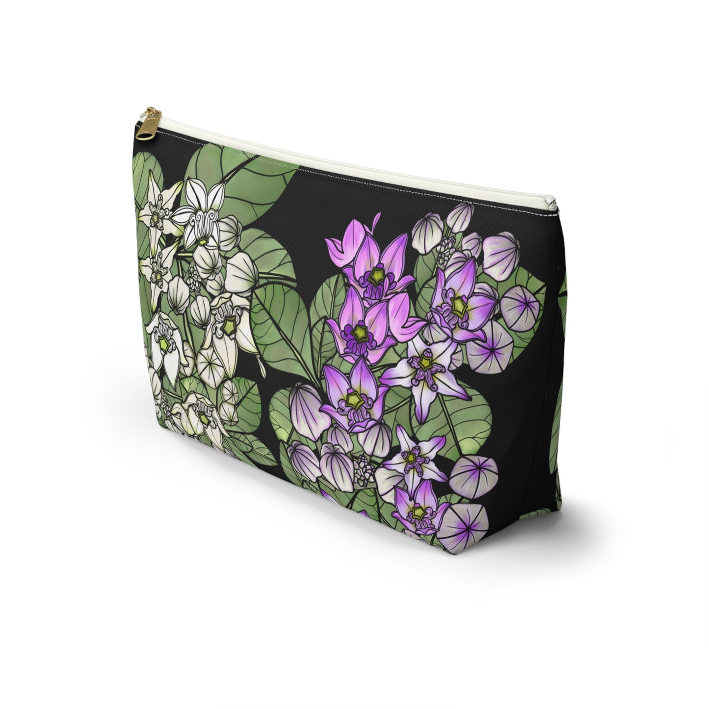 Pua Kalaunu Crown Flower Hawaiian Print - Accessory Pouch w T-bottom (purple & white flowers)