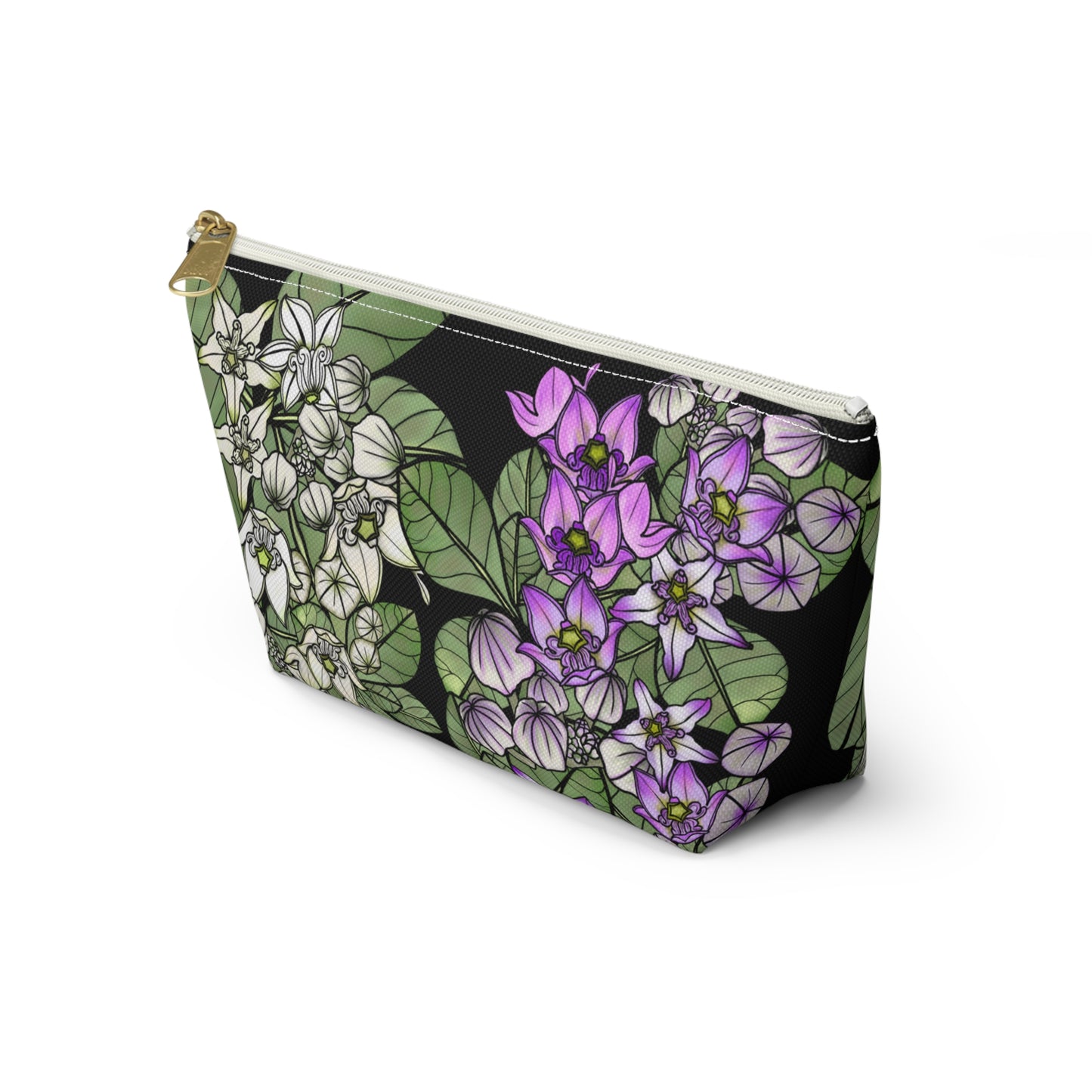 Pua Kalaunu Crown Flower Hawaiian Print - Accessory Pouch w T-bottom (purple & white flowers)