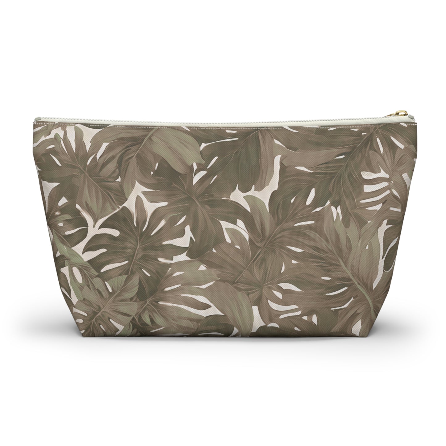 Monstera Neutral Tropical Hawaiian Print Accessory Pouch w T-bottom