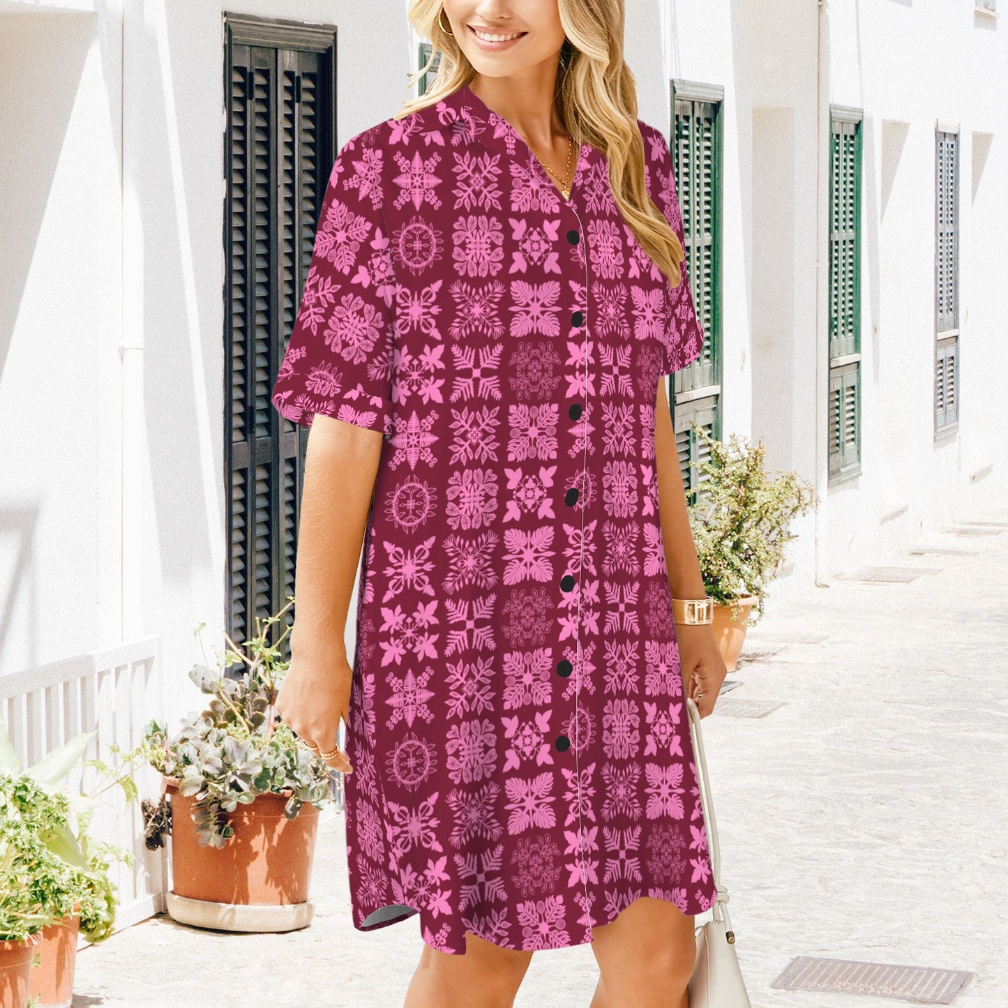Kapa Kuiki Quilt Nani 2.0 Shirt Dress - Red and Pink