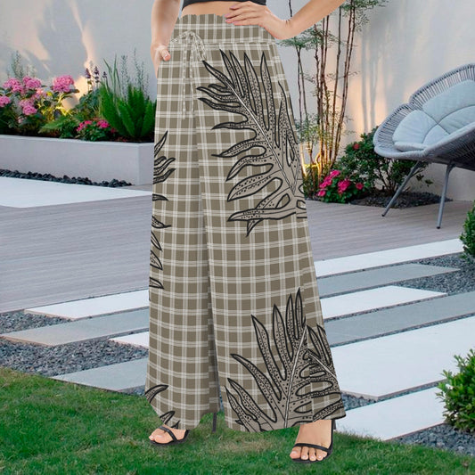 Makamae Elastic Waist Wide Leg Pants - Palaka and Laua'e in Taupe