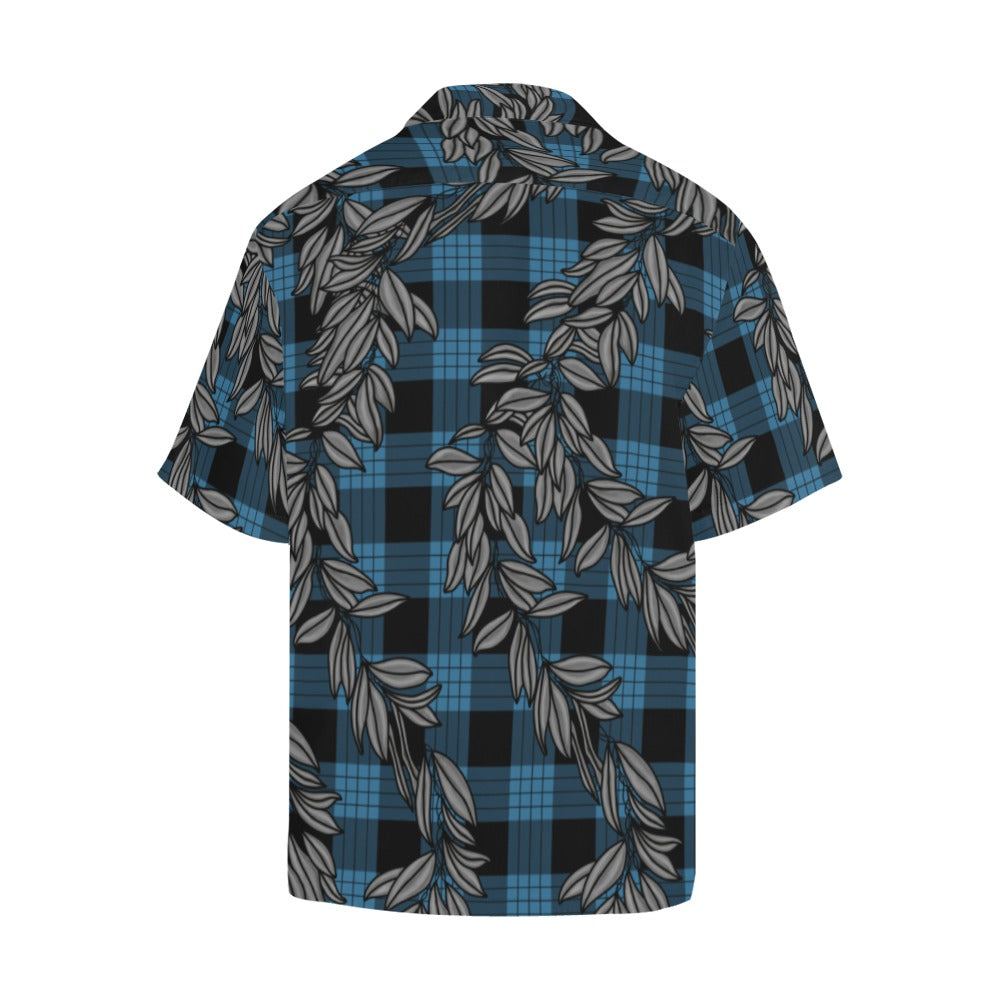 Maile and Palaka Hawaiian Print Men's Aloha Shirt - Blue and Black