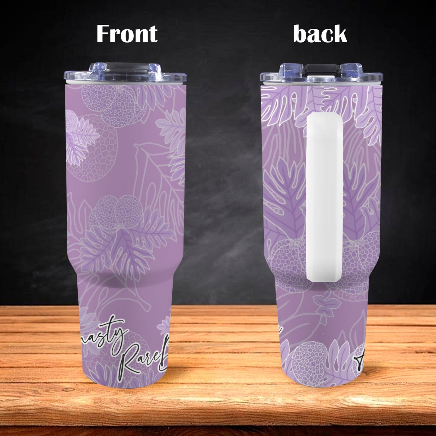 Ulu Breadfruit Hawaiian Print 40 oz Tumbler with Handle - Purple Aloha Dynasty 40oz Tumbler with Handle
