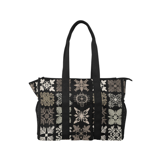 Kapa Kuiki Hawaiian Quilt Design Print Black and Khaki - Nurse/Teacher/Mommy Tote Bag