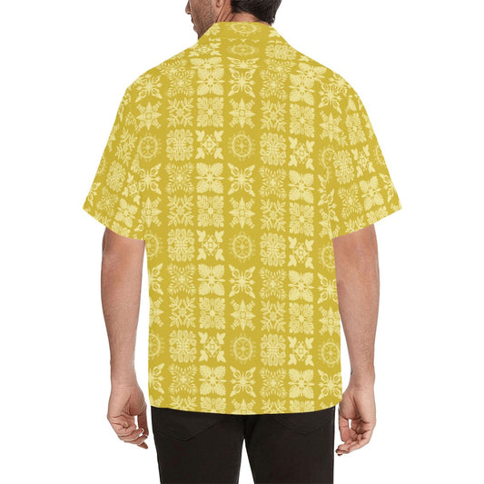 Hawaiian Kapa Kuiki Quilt - Menʻs Aloha Shirt, Yellow