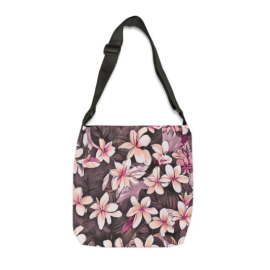Plumeria Hawaiian Tropical Print Pink Adjustable Tote Bag