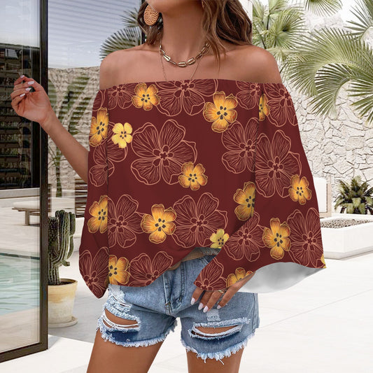 Hau Ula'ula Off Shoulder Trumpet Sleeve Blouse