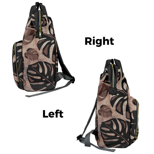 Monstera Hawaiian Print Multi-Function Backpack - Brown