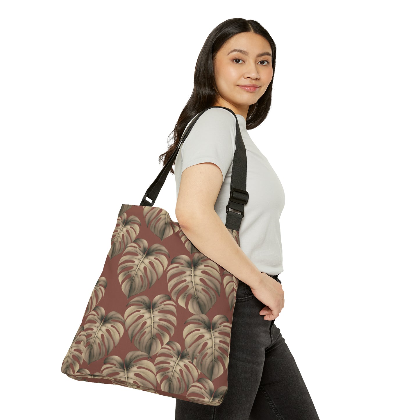 Monstera Mauve Hawaiian Print Ajustable Tote Bag
