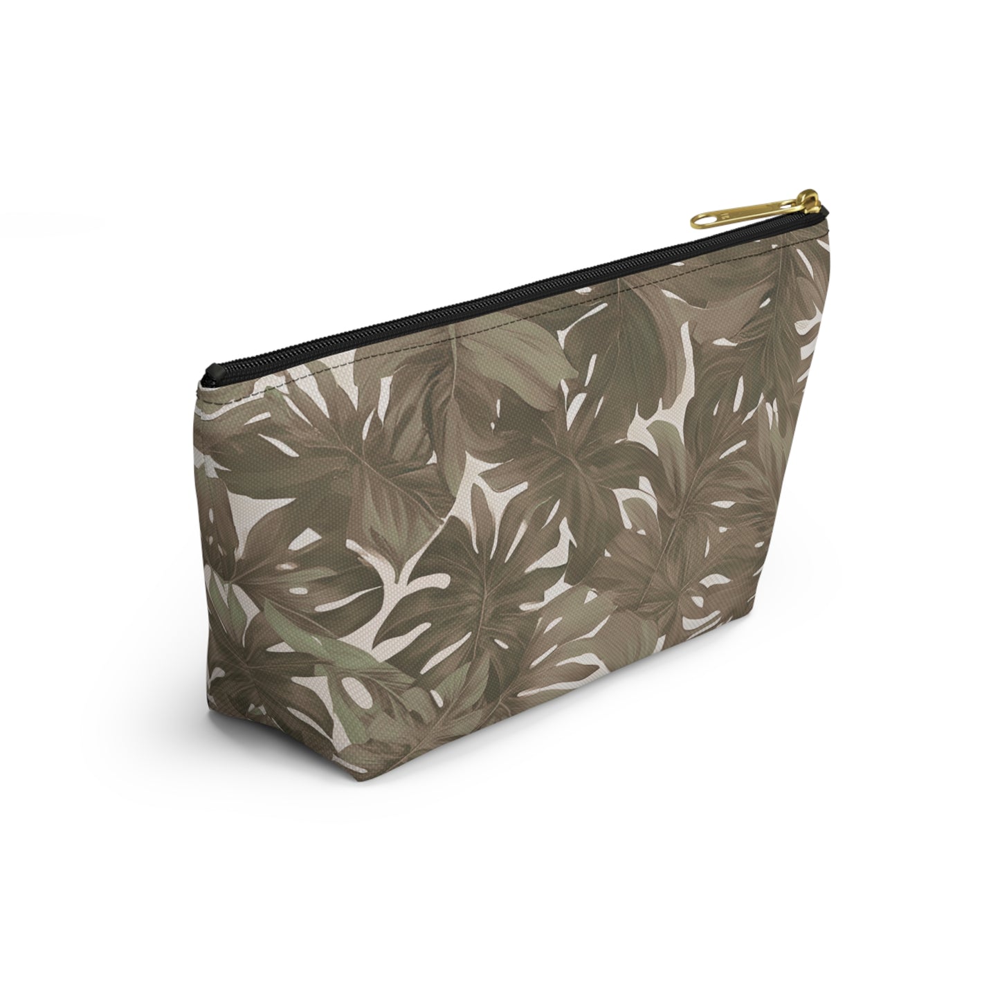 Monstera Neutral Tropical Hawaiian Print Accessory Pouch w T-bottom
