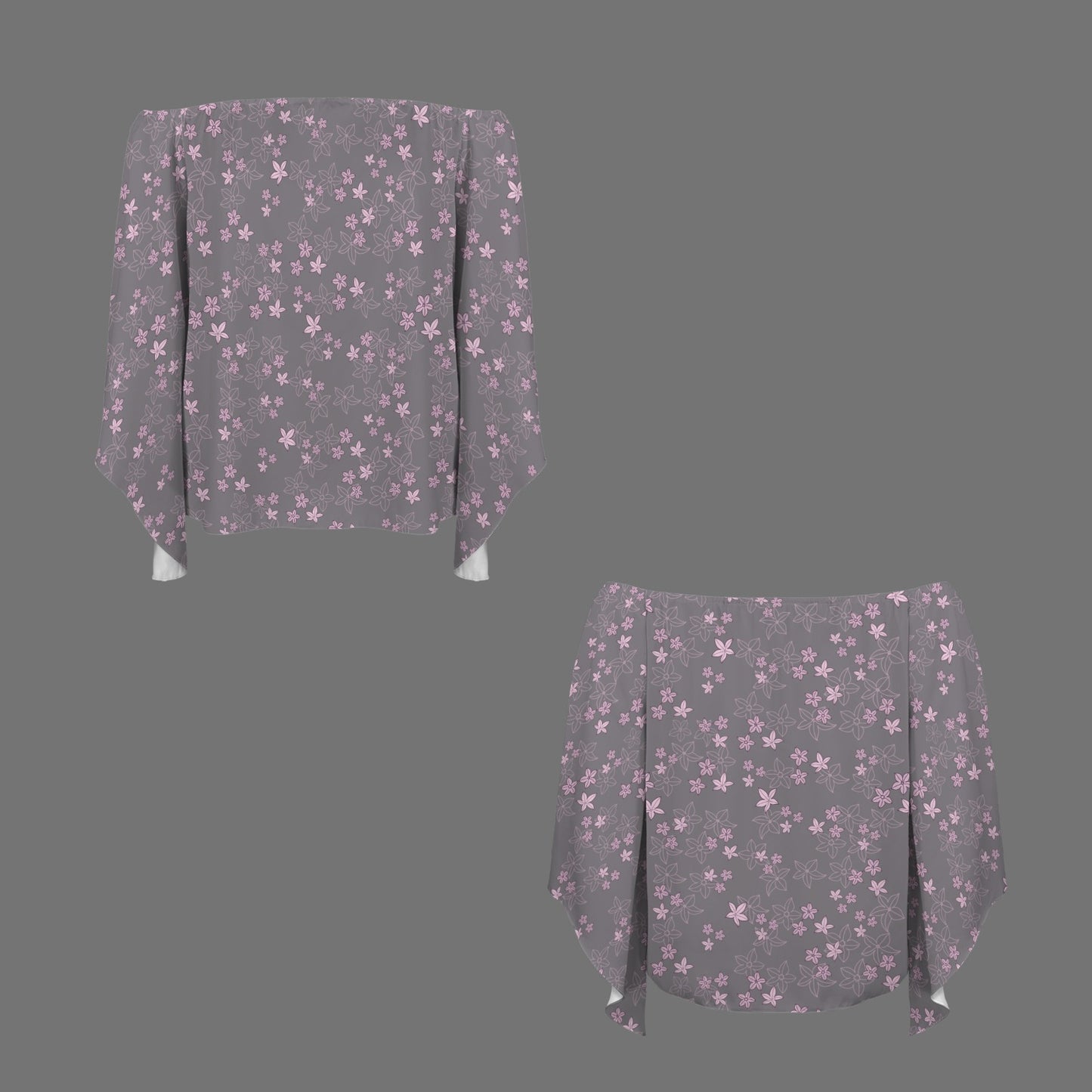 Kolonahe Pua Ala Aumoe Off Shoulder Trumpet Sleeve Blouse - Lavender & Gray