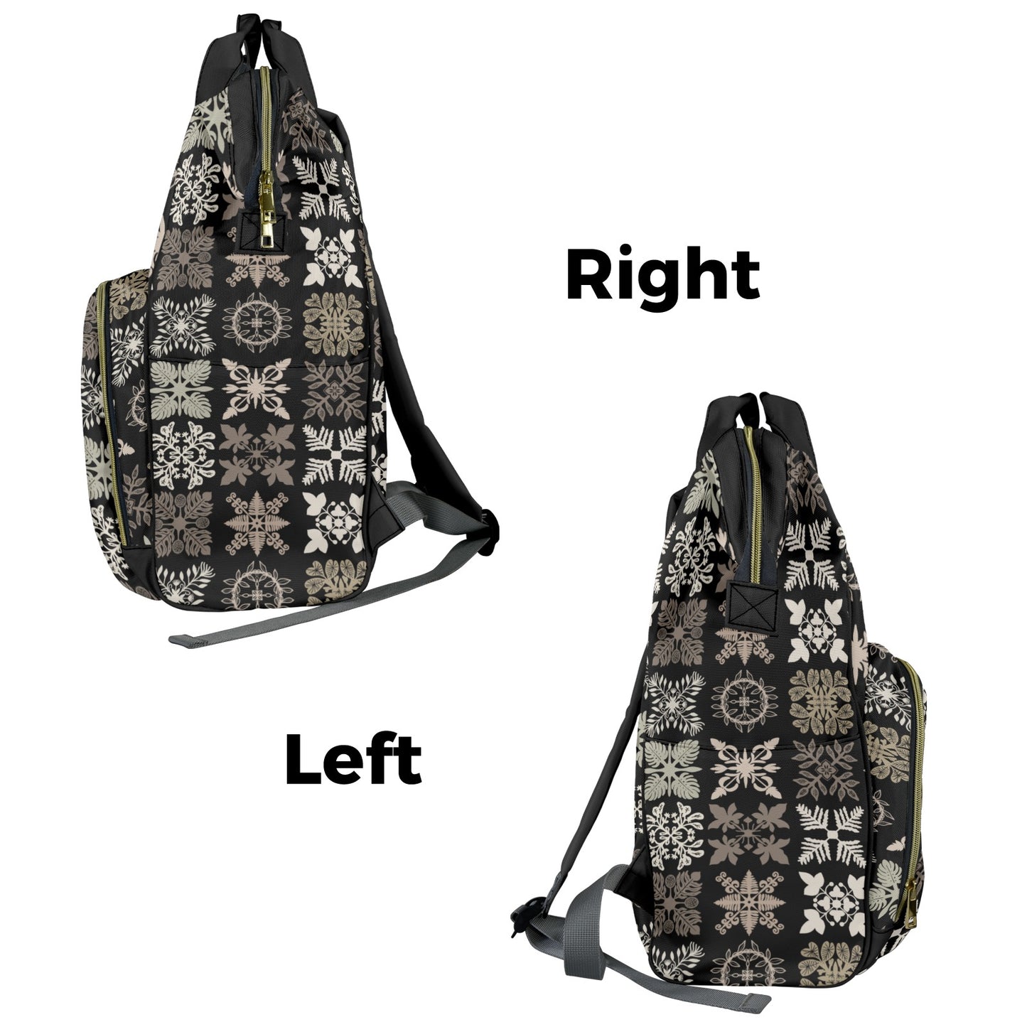Kapa Kuiki Hawaiian Print Quilt Design Mult-Function Backpack - Black and Khaki