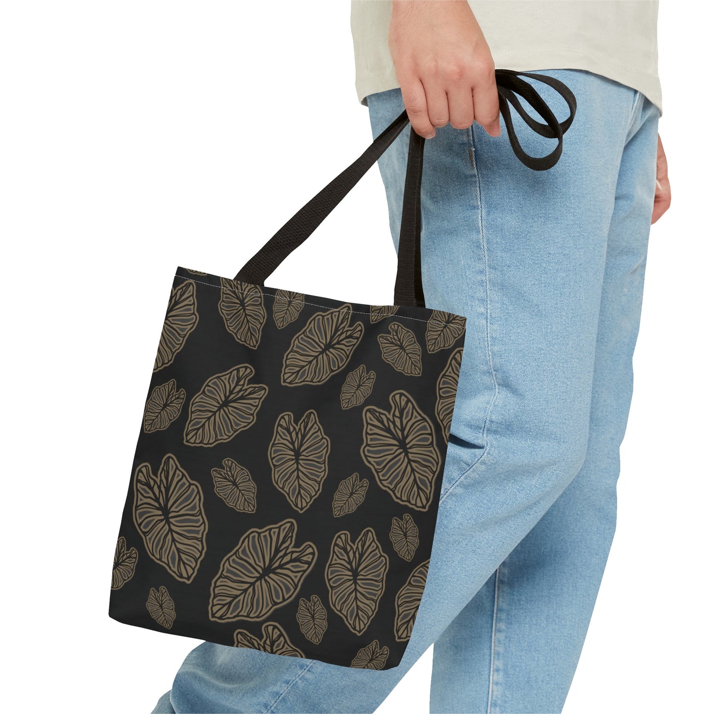 Kalo Taro Hawaiian Print Tote Bag - Black and Brown