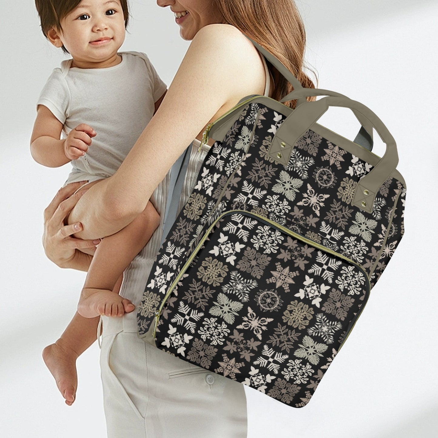 Kapa Kuiki Hawaiian Print Quilt Design Mult-Function Backpack - Black and Sage