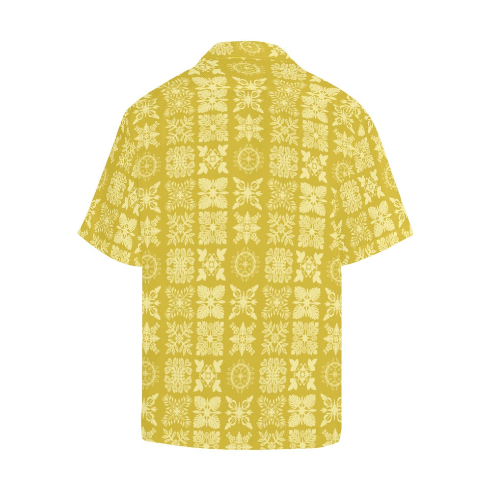 Hawaiian Kapa Kuiki Quilt - Menʻs Aloha Shirt, Yellow