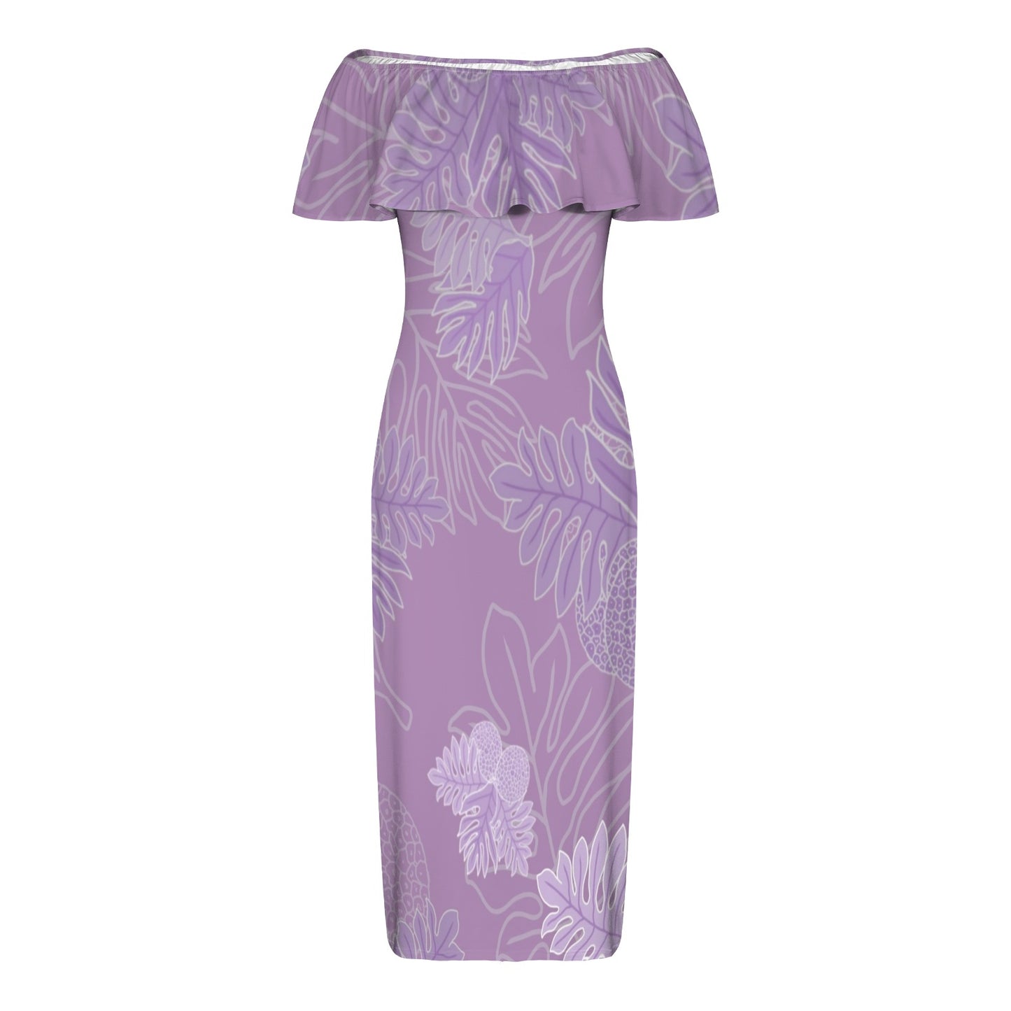 Ulu Breadfruit Hawaiian Print Off Shoulder Maxi-Style Dress - Lavender