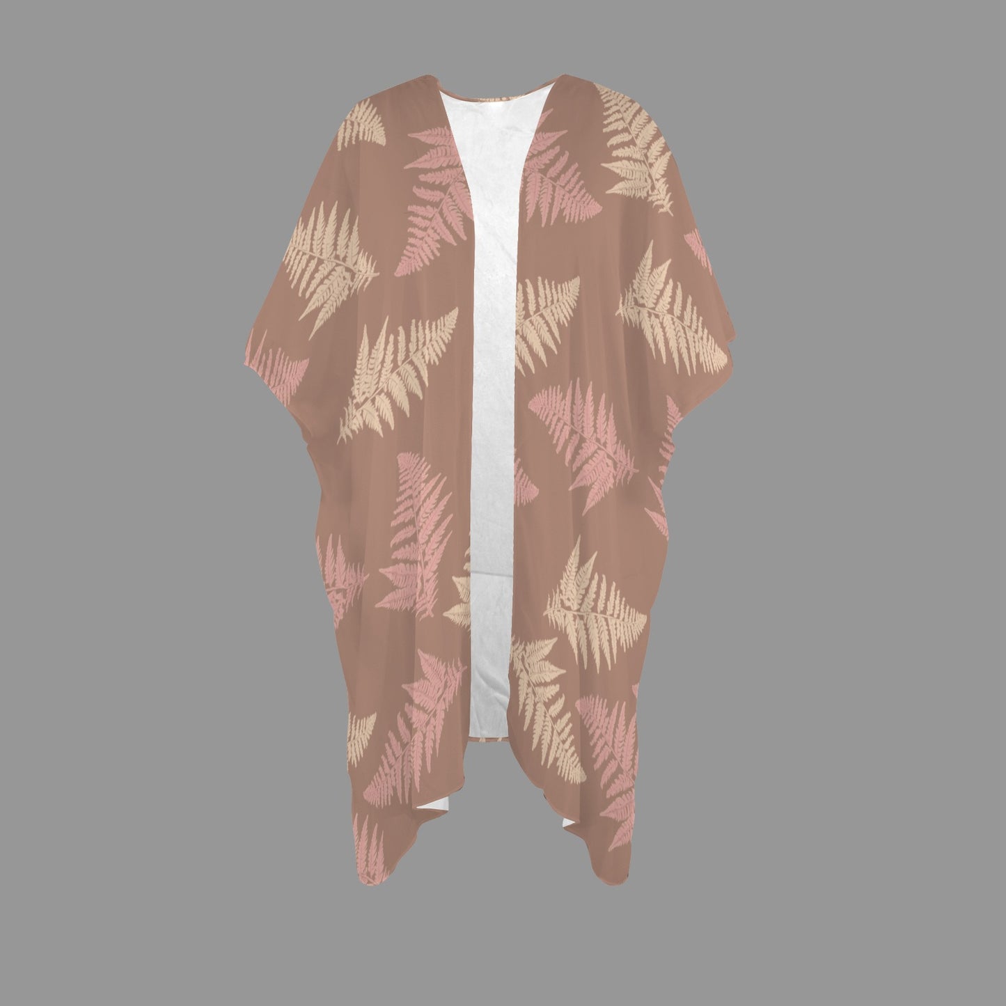 Hawaiian Fern Mocha and Mauve Long Kimono Chiffon Cover Up
