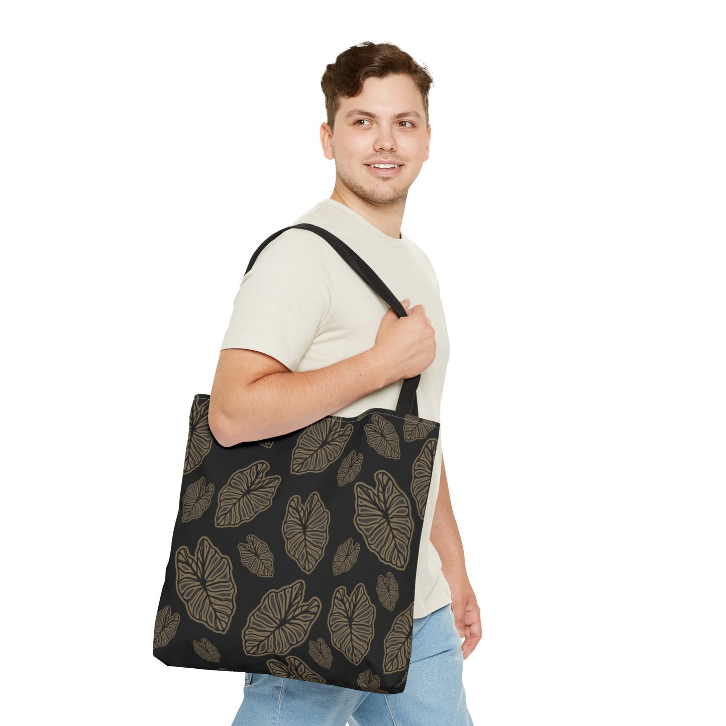 Kalo Taro Hawaiian Print Tote Bag - Black and Brown