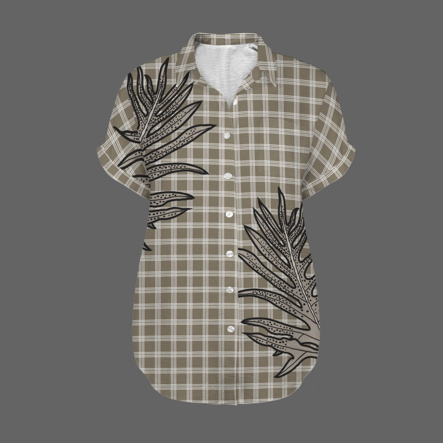 Palaka and Laua'e - Women's Short Sleeve Button Down Shirt - Taupe