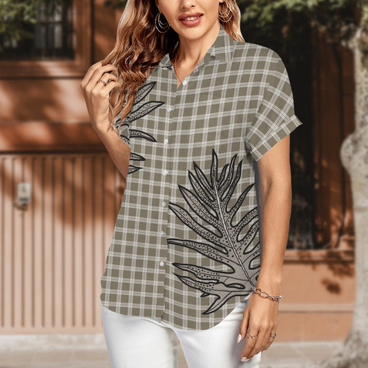 Palaka and Laua'e - Women's Short Sleeve Button Down Shirt - Taupe