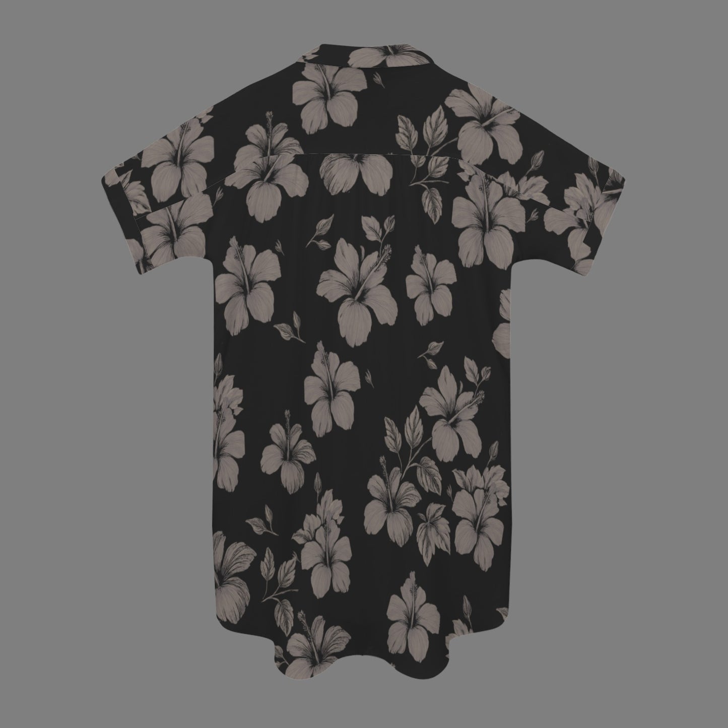 Nani 2.0 Button Down Dress - Koki'o Hibiscus Print in Black and Gray