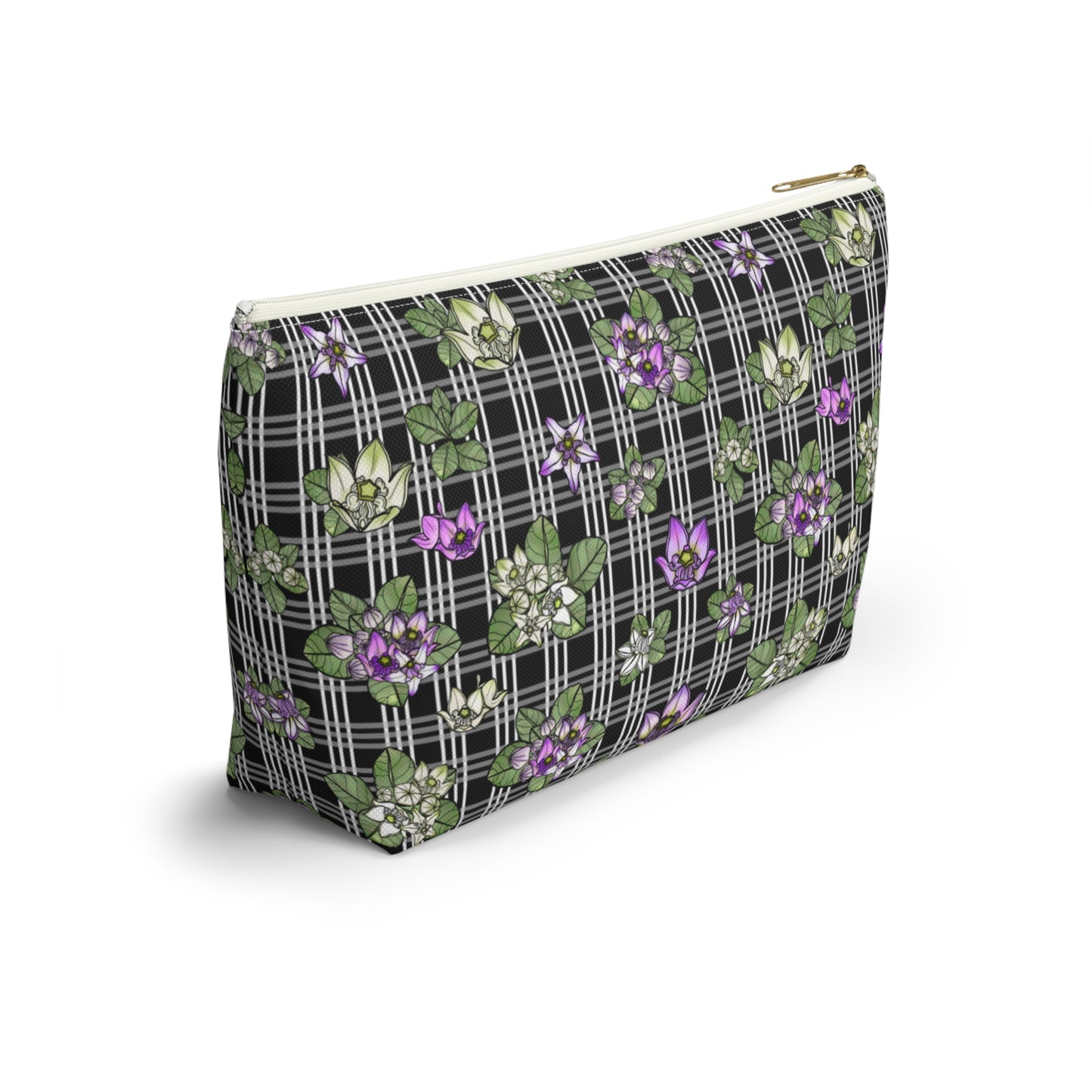 Pua Kalaunu and Palaka Hawaiian Print Accessory Pouch w T-bottom