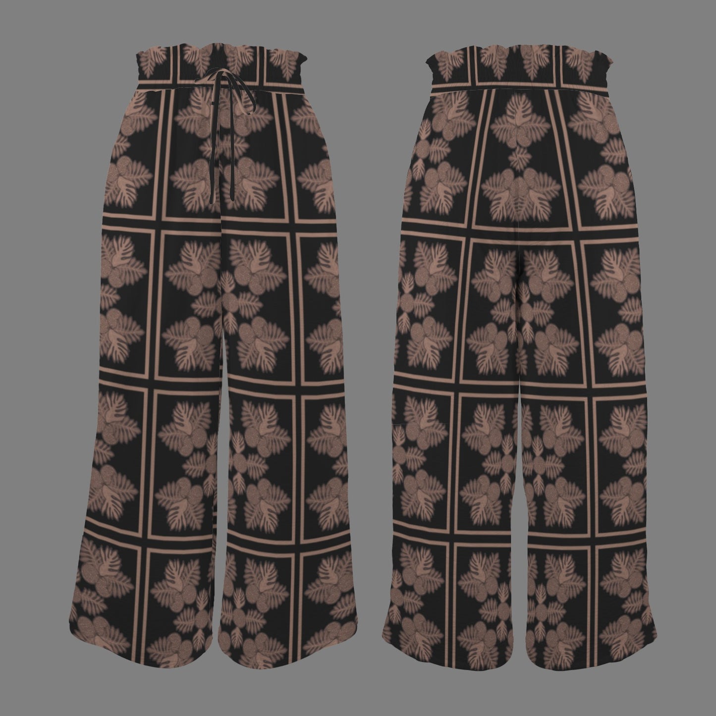 Makamae Elastic Waist Wide Leg Pants - Ulu Quilt in Black and Moccha