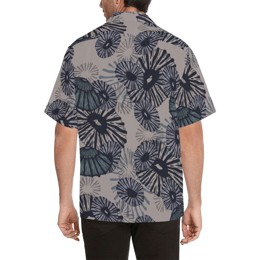 'Opihi Hawaiian Print - Menʻs Aloha Shirt, Slate Blue and Taupe