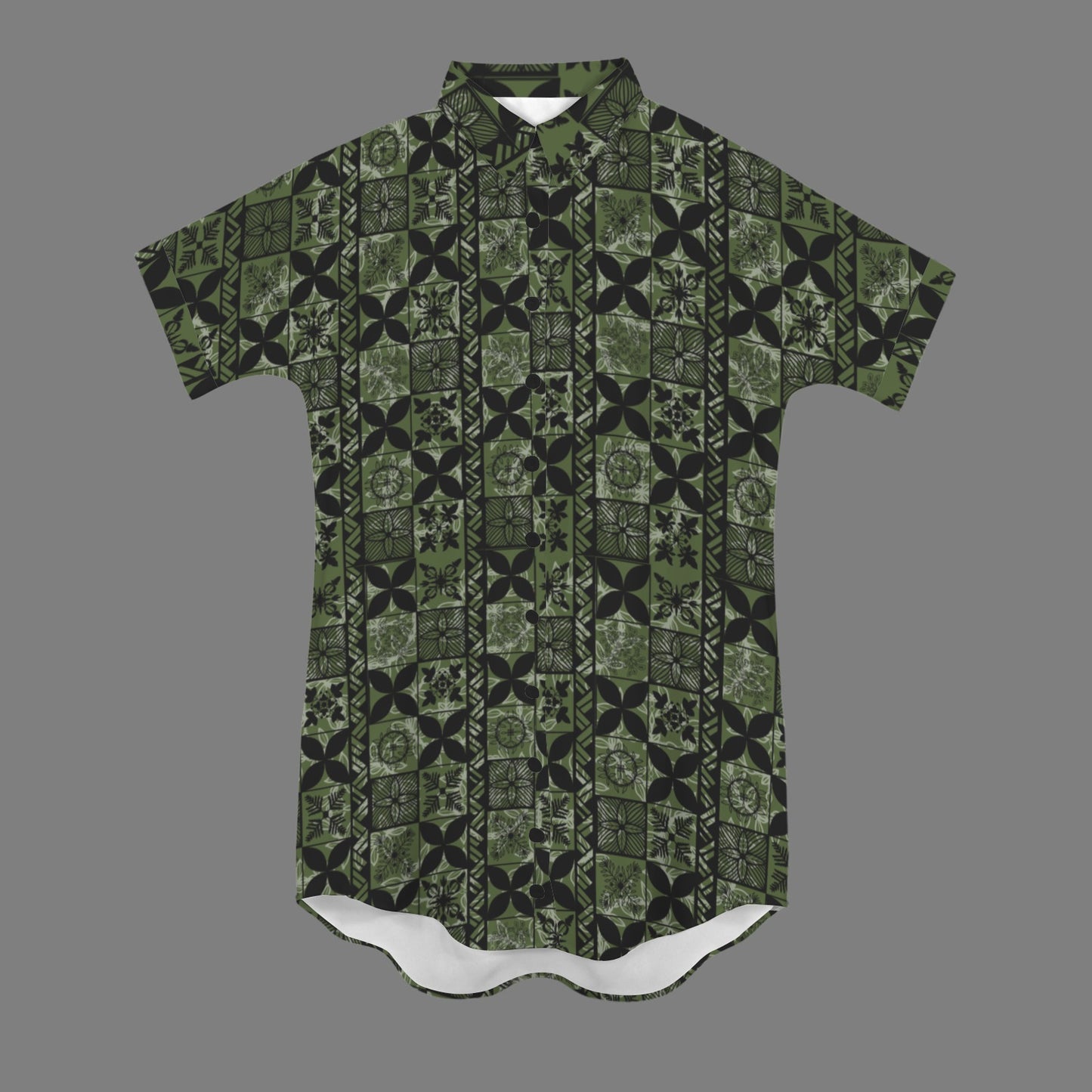 nani 2.0 shirt dress - hawaiian kapa quilt green and black