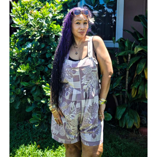 Ku'ulei Romper - Kapa Kuiki and Palaka Ulu Hawaiian Print in Lavender and Cream