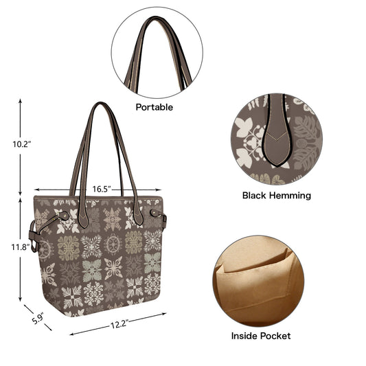 Kapa Kuiki Hawaiian Print Faux Leather Tote Bag - Taupe