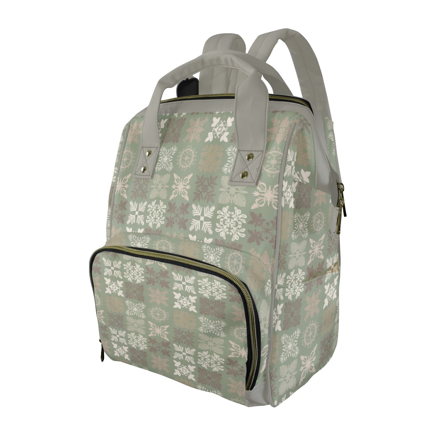 Kapa Kuiki Hawaiian Print Quilt Design Mult-Function Backpack - Sage, Khaki and Gray