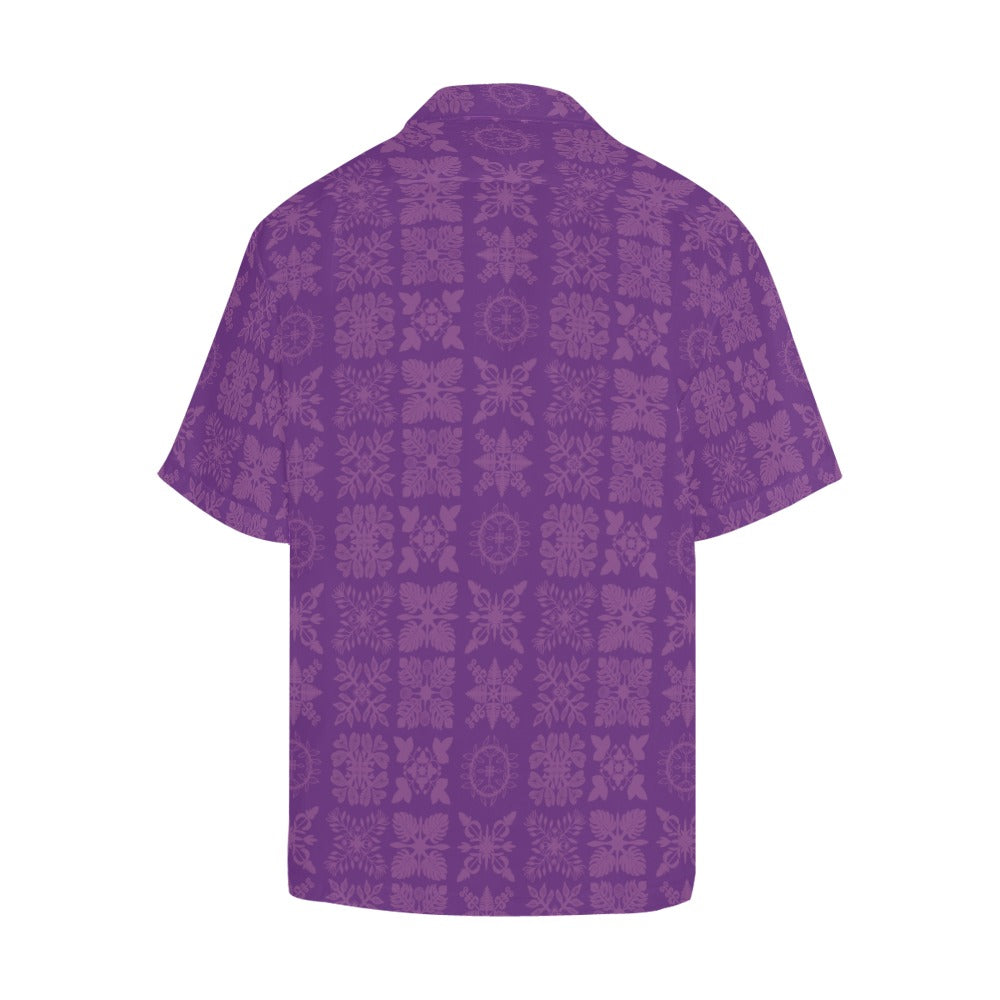 Hawaiian Kapa Kuiki Quilt - Menʻs Aloha Shirt, Purple