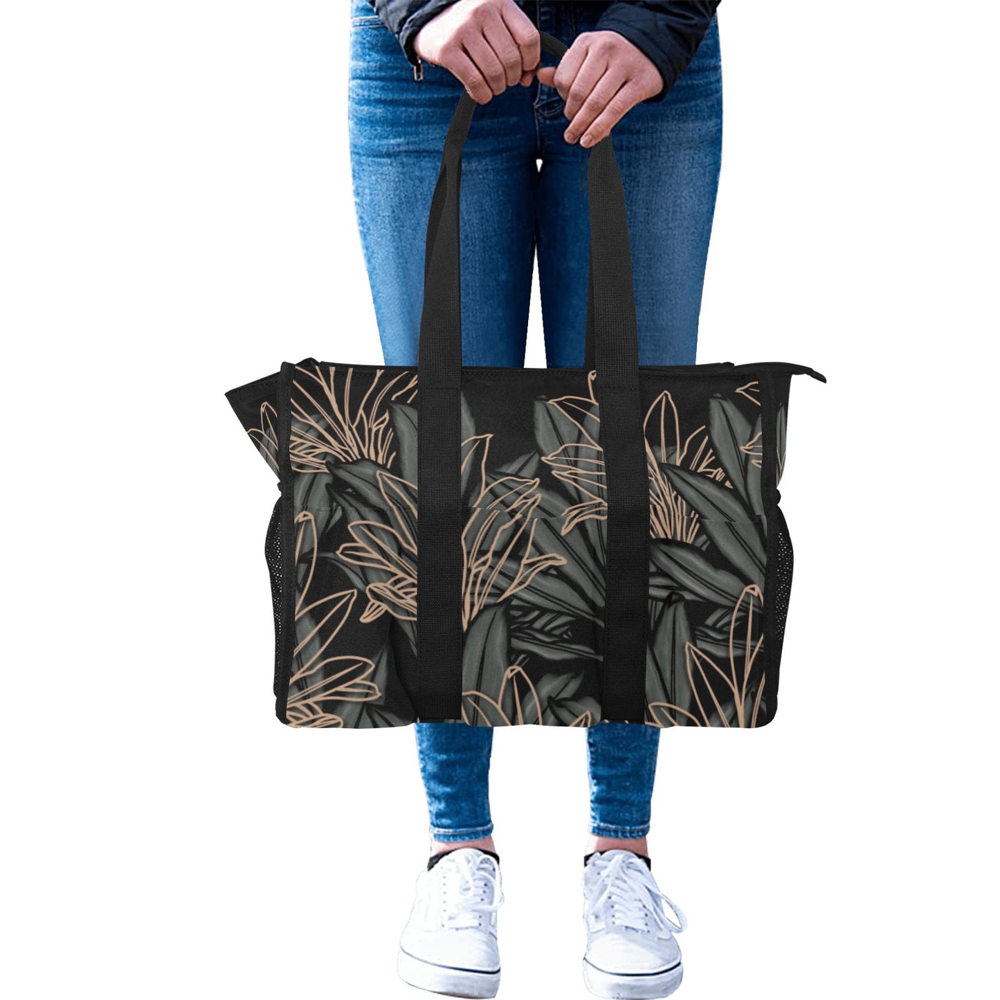 La'i Ti-Leaf Hawaiian Print Black Nurse/Teacher/Mommy Tote Bag