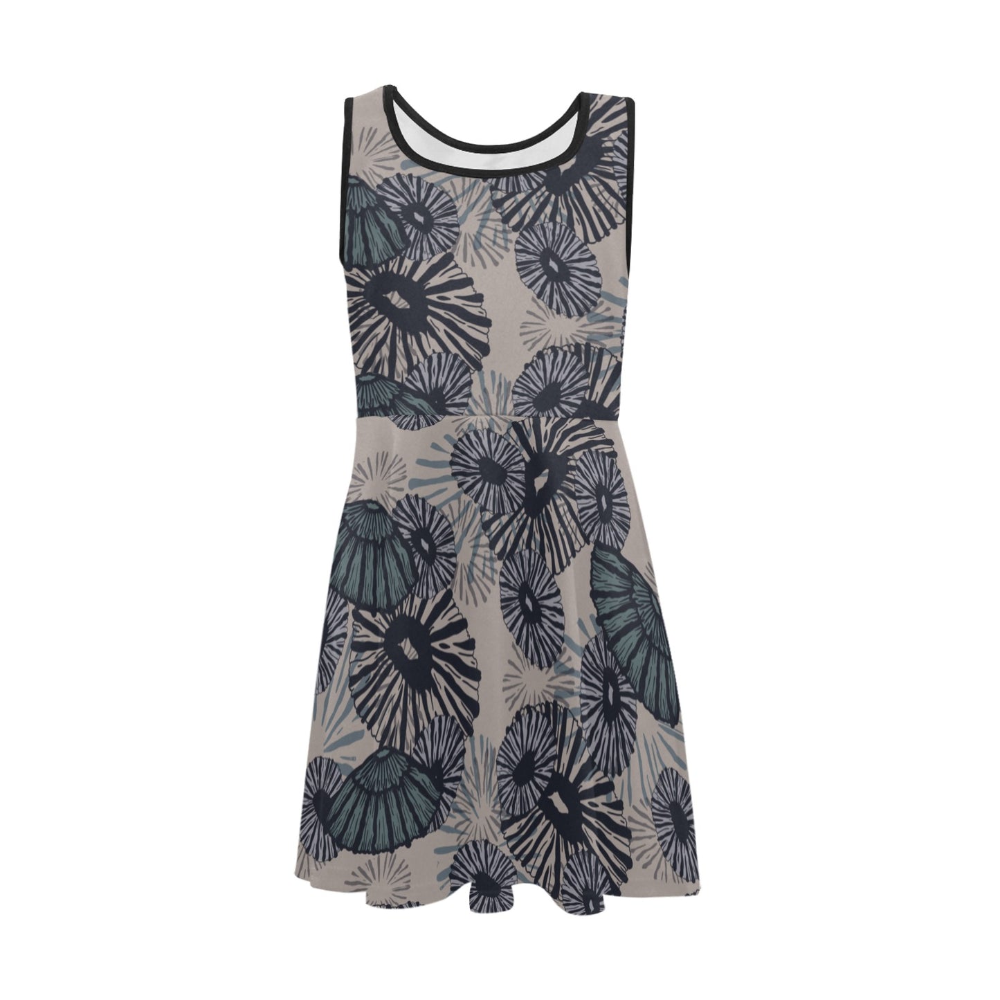 'Opihi Hawaiian Print Girl's Sleeveless Dress - Slate Blue and Taupe