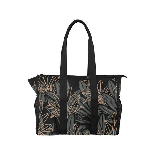 La'i Ti-Leaf Hawaiian Print Black Nurse/Teacher/Mommy Tote Bag