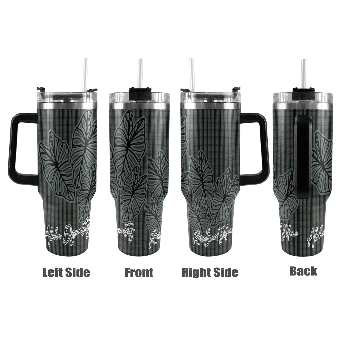 Kalo and Palaka Teal 40oz Tumbler Black Handles