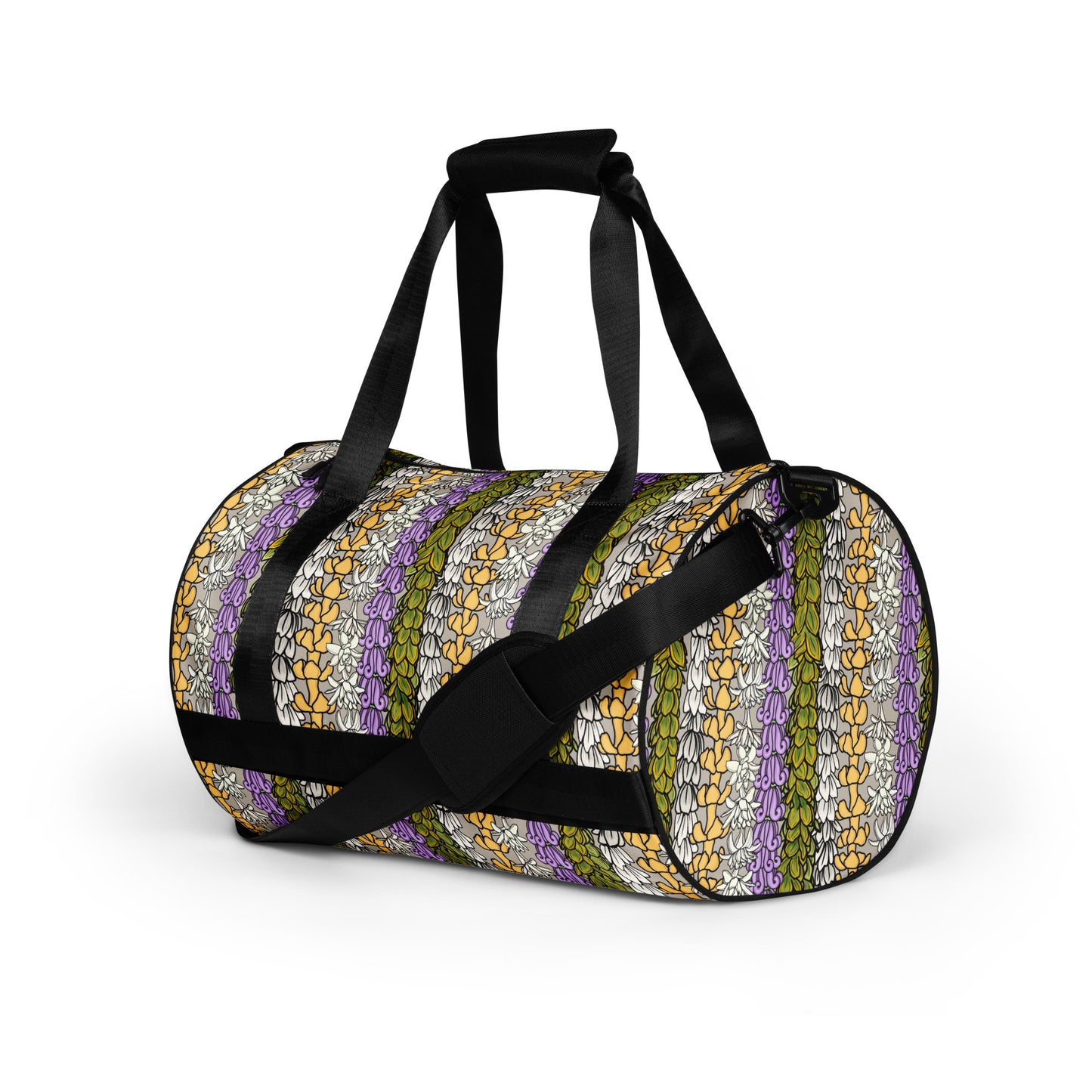 Hawaiian Lei Print Gym Bag | Duffle Bag - Puakenikeni, Pakalana, Crown Flower, Pikake