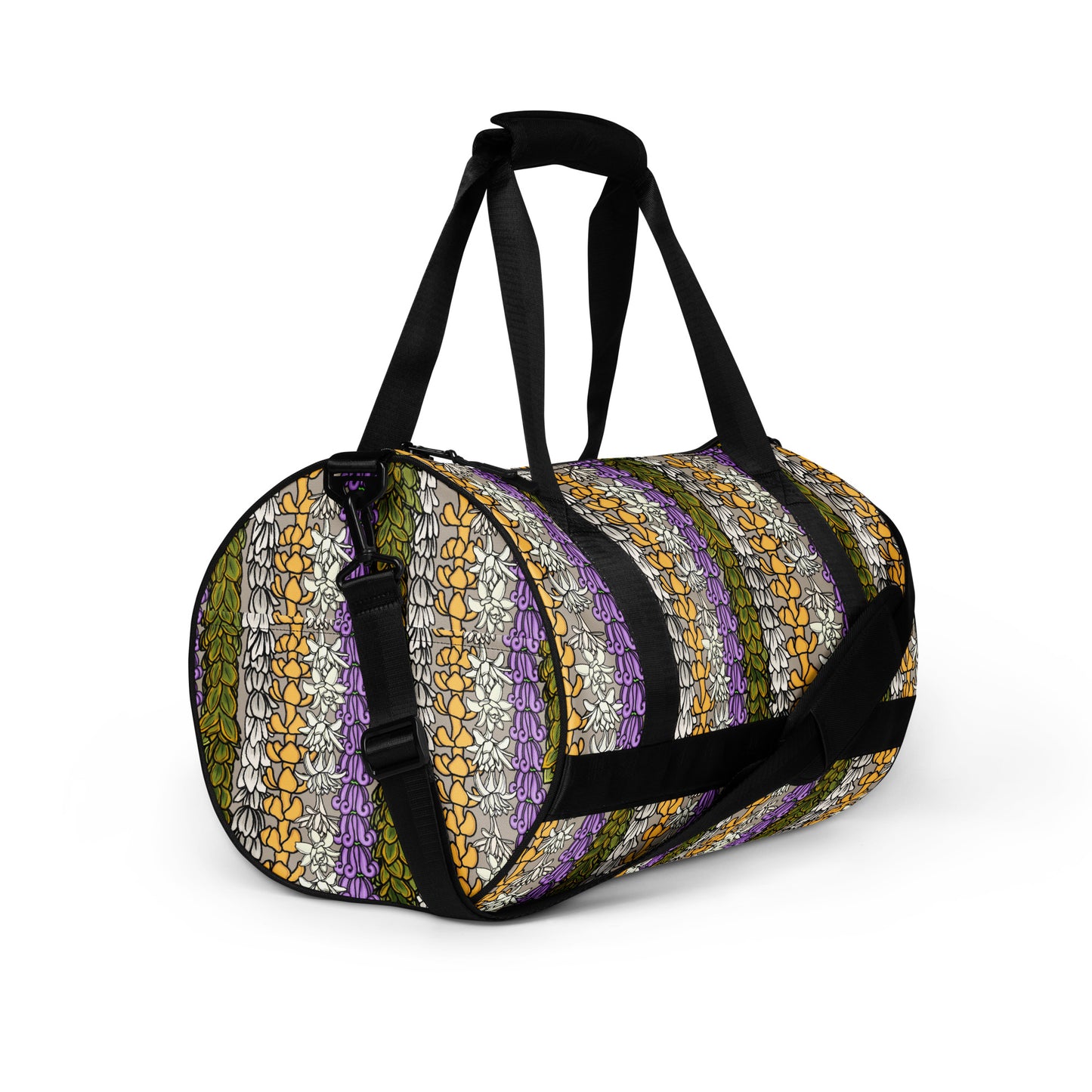 Hawaiian Lei Print Gym Bag | Duffle Bag - Puakenikeni, Pakalana, Crown Flower, Pikake