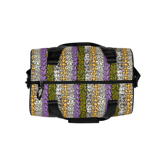 Hawaiian Lei Print Gym Bag | Duffle Bag - Puakenikeni, Pakalana, Crown Flower, Pikake