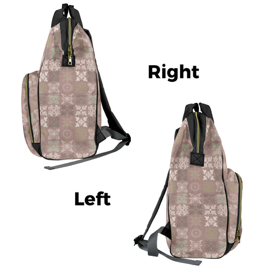 Kapa Kuiki Hawaiian Print Quilt Design Mult-Function Backpack - Mauve and Taupe