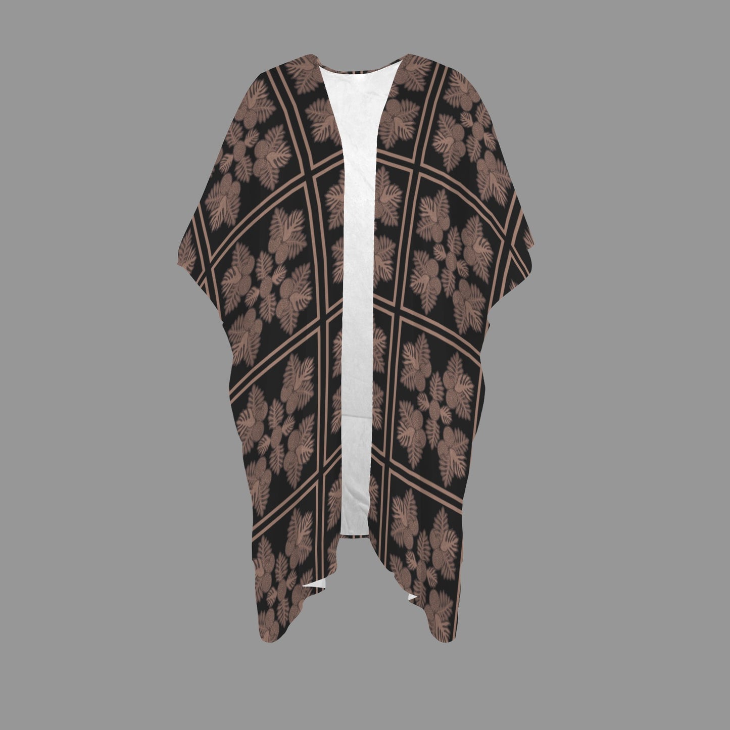Ulu Quilt Black and Mocha Long Kimono Chiffon Cover Up