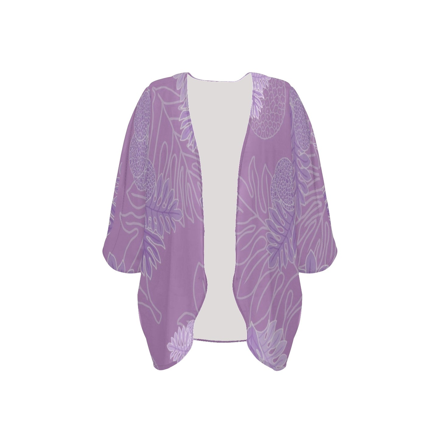 Ulu Breadfruit Hawaiian Print Kimono Chiffon Cover Up - Lavender